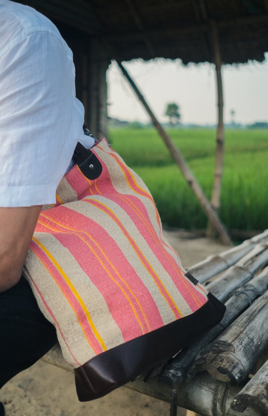 The Striped Forager Bag – Handwoven Striped Tote for Beach & Market