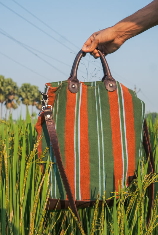 The Striped Forager Bag – Handwoven Striped Tote for Beach & Market