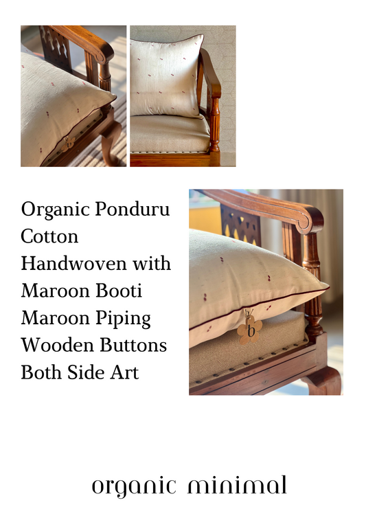 Handmade Beige Organic Minimalist Cushion Cover – Minimalistic rustic cotton pillowcase with red minimal pattern