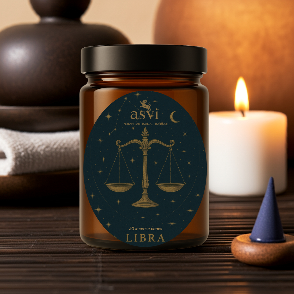 A peaceful setting with a burning soy wax candle and handmade Himalayan incense sticks on a ceramic holder.