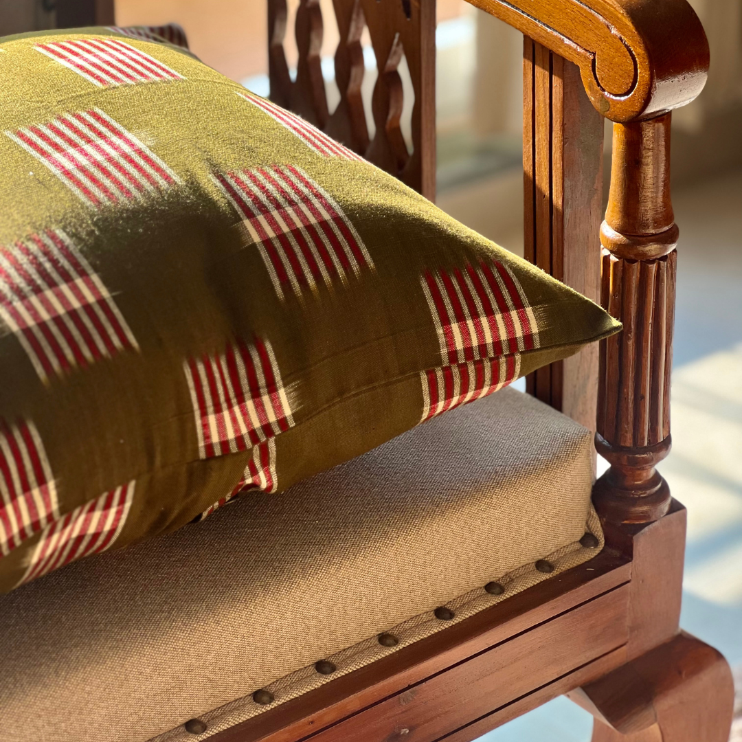 Desert Red Double Ikat Cotton Cushion Cover - 45 cm