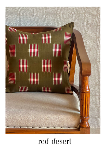 Desert Red Double Ikat Cotton Cushion Cover - 45 cm