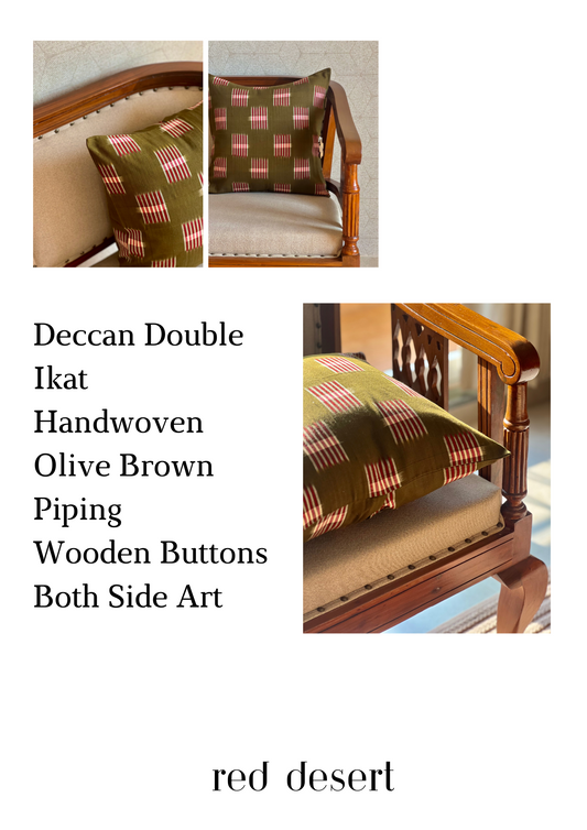 Desert Red Double Ikat Cotton Cushion Cover - 45 cm