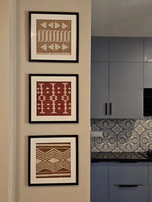 Kharad Textile Art Frame | Handwoven Indian Tribal Geometry Wall Art