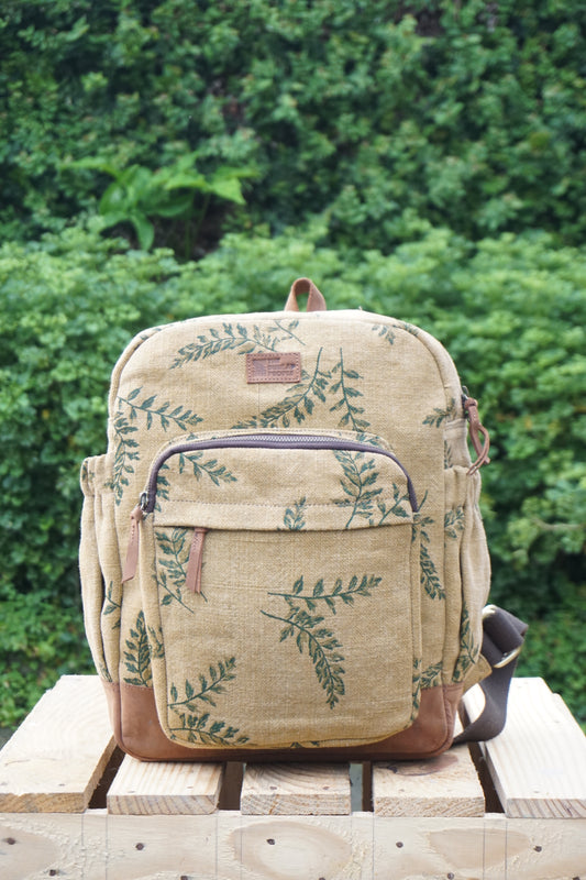 38cm handmade jute backpack with sturdy leather base for laptops