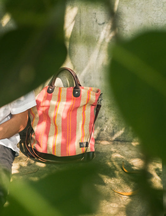 The Striped Forager Bag – Handwoven Striped Tote for Beach & Market