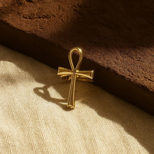 Sènou Ankh Ring in Solid Brass | Adjustable Symbolic Jewelry
