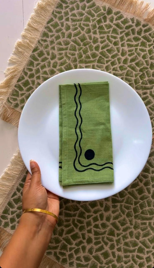 Green Linen Handblock Napkins (Set of 2)