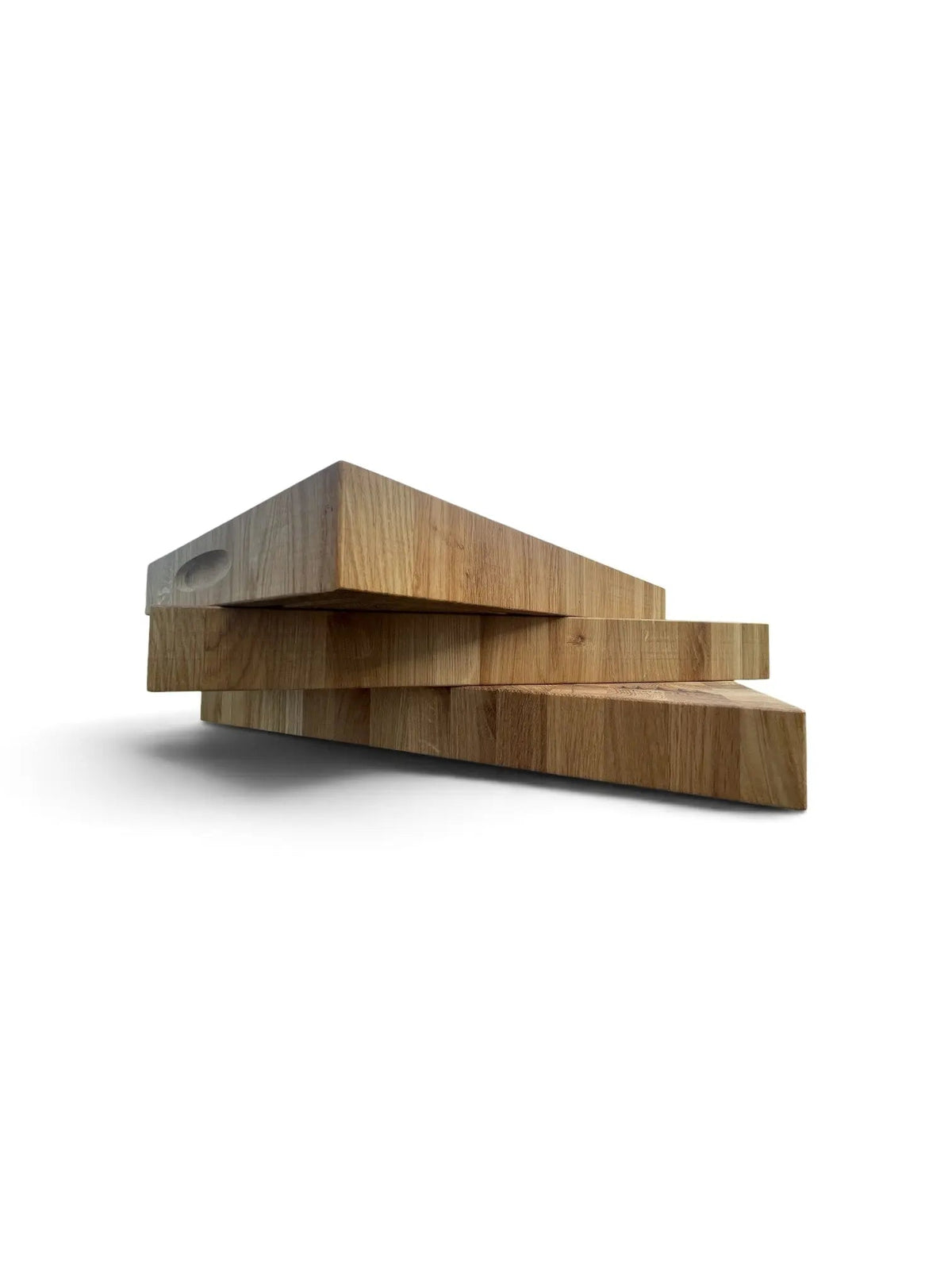 A modern wooden staircase step platform with a natural wood grain finish, shown from a side angle on a white background.