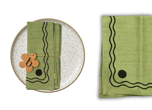 Green Linen Handblock Napkins (Set of 2)