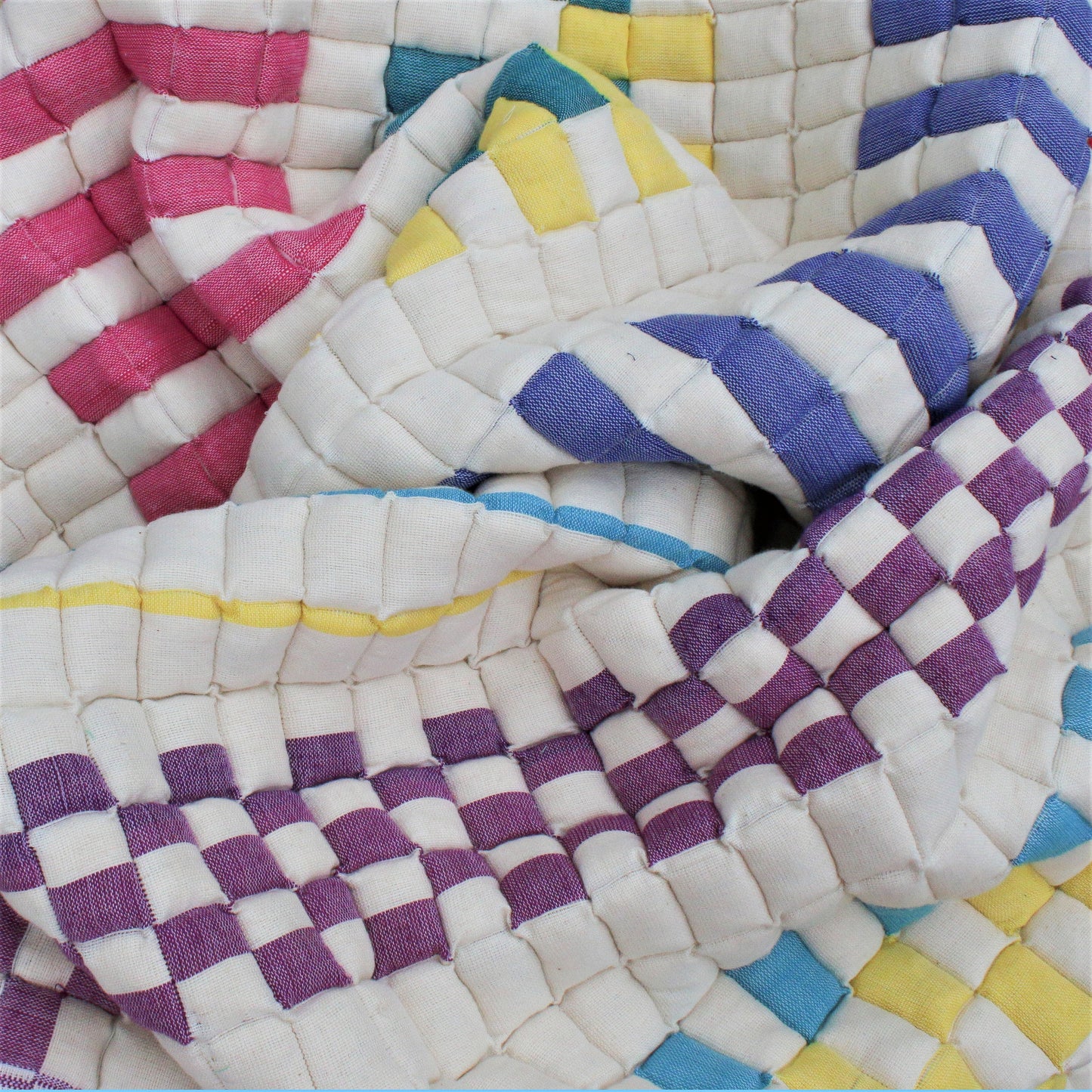 Square Blocks patterned Sujni quilt in multicolour, single size 132cm x 203cm, handcrafted with traditional design.