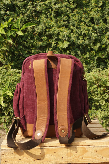 38cm handmade jute backpack with sturdy leather base for laptops