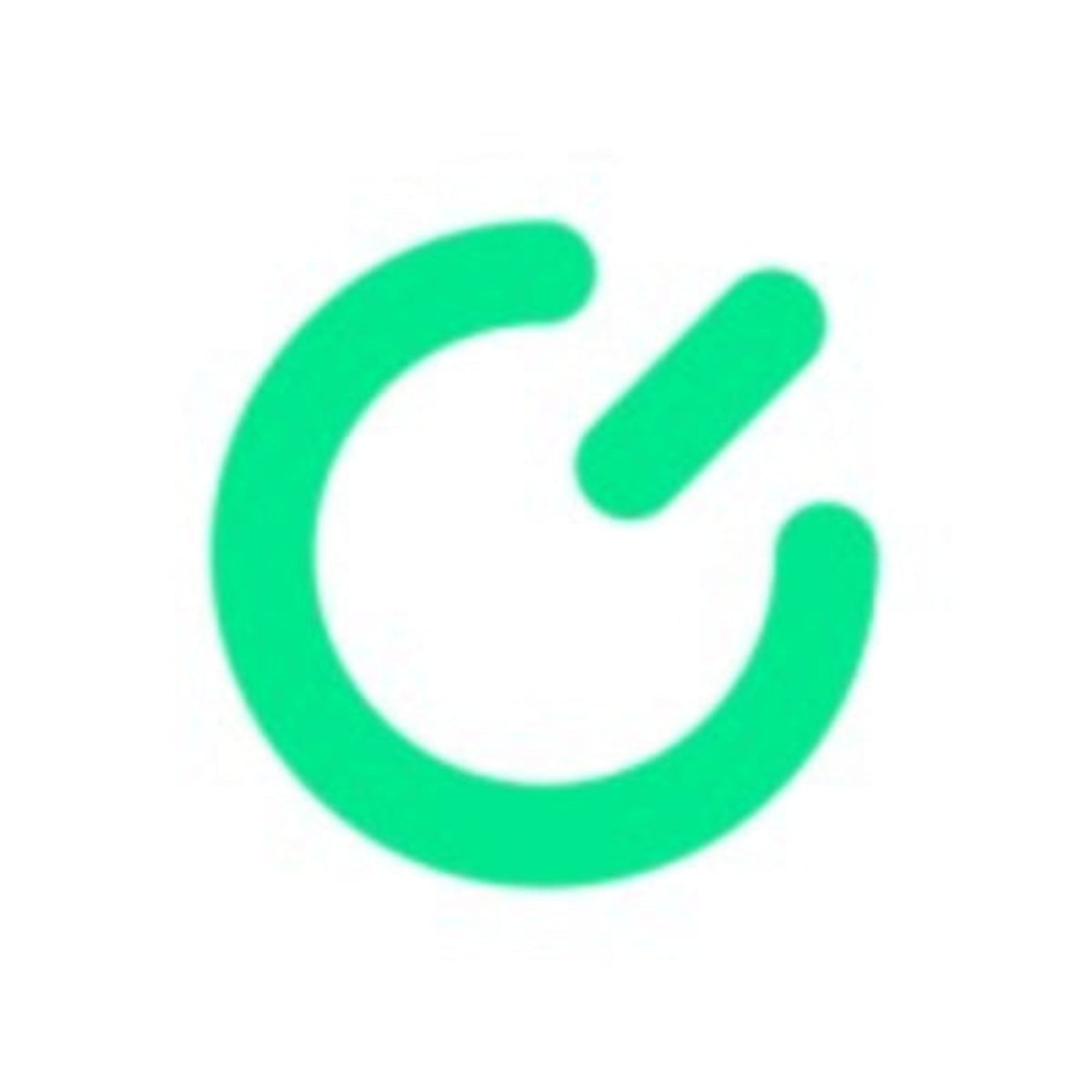 A bright green minimalist power or refresh icon on a plain white background.