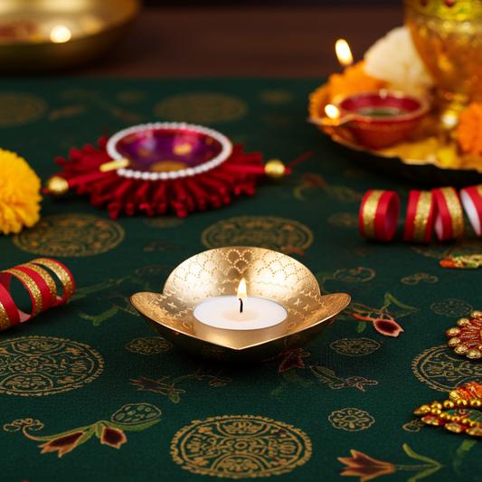 Handmade wave brass tealight candle holder set of 2 by Kalaa