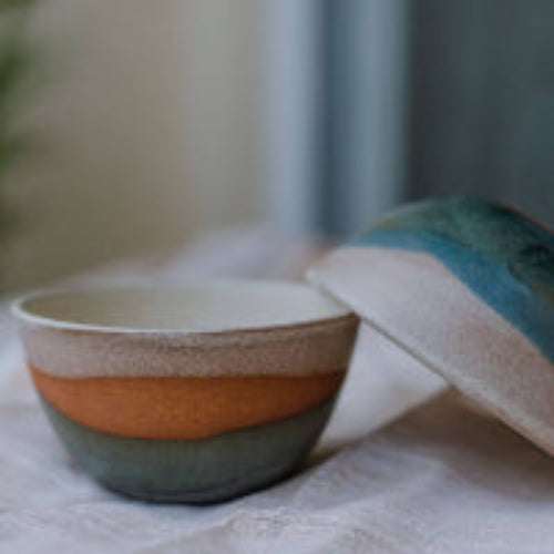 Handmade dual bowl made from high-quality stoneware, perfect for serving snacks, sauces, and condiments. Rustic, eco-friendly, and ideal for table decor or café shops & everyday life.