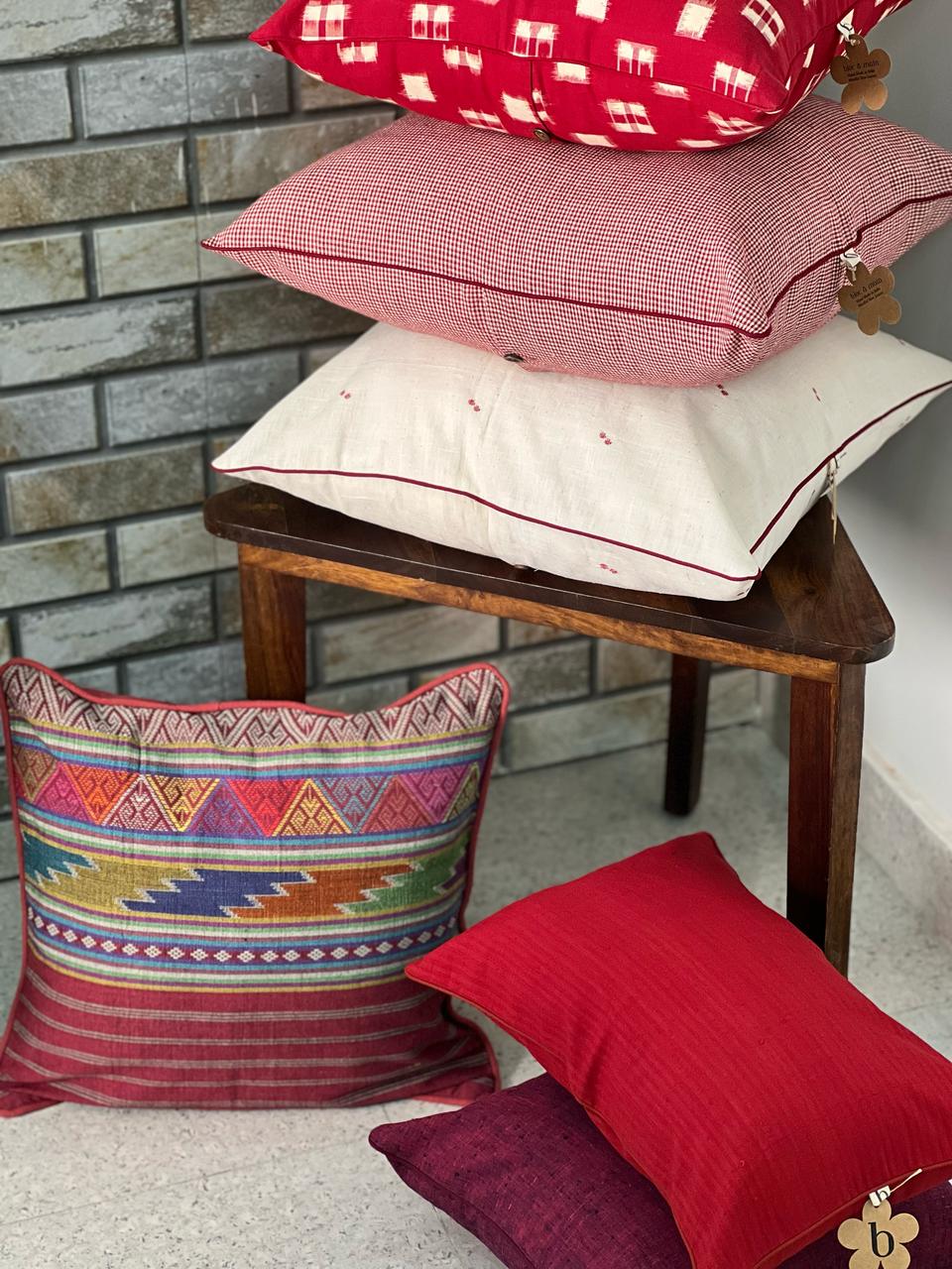 Handmade Red Cushion Cover – Soft cotton decorative pillowcase with a modern rustic design