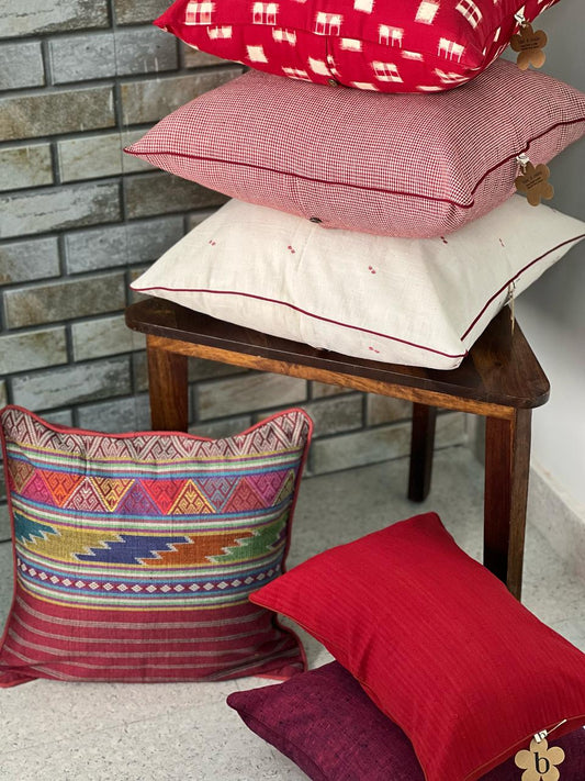 Handmade Red Cushion Cover – Soft cotton decorative pillowcase with a modern rustic design